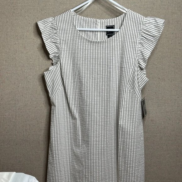 Dress Wing Ruffle Sleeve Pinstripe Crew Neck Zip Stretch Easter Spring Sz 16 - Picture 2 of 14